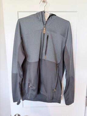 Fjällräven Men's Abisko Trail Fleece Green Taupe Gray Hooded Zip-Up - XL